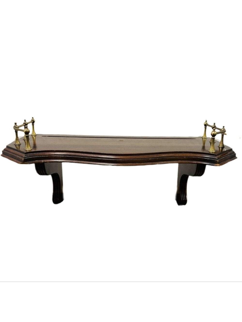 Vintage Ethan Allen Wall Shelf Brass Gallery Rail Wood Display Approx. 24” Decor